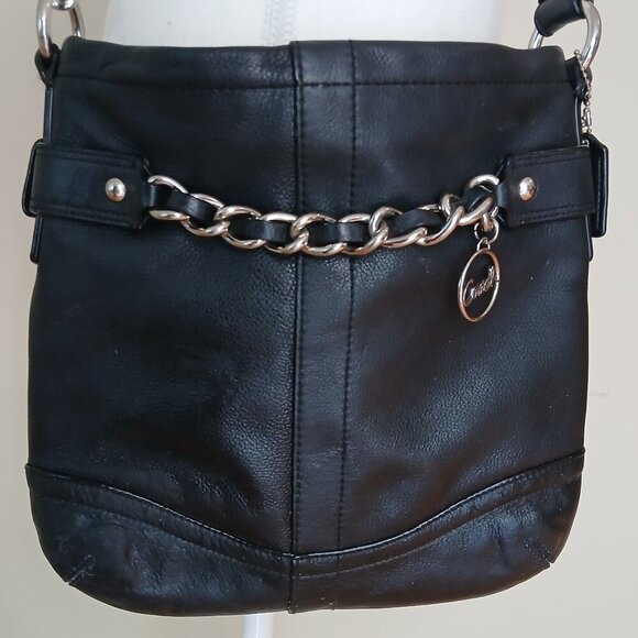 COACH Pebble Leather Chain Duffle Cross Body Shoulder Purse Black - Picture 2 of 7